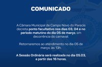 Comunicado - Feriado de Carnaval